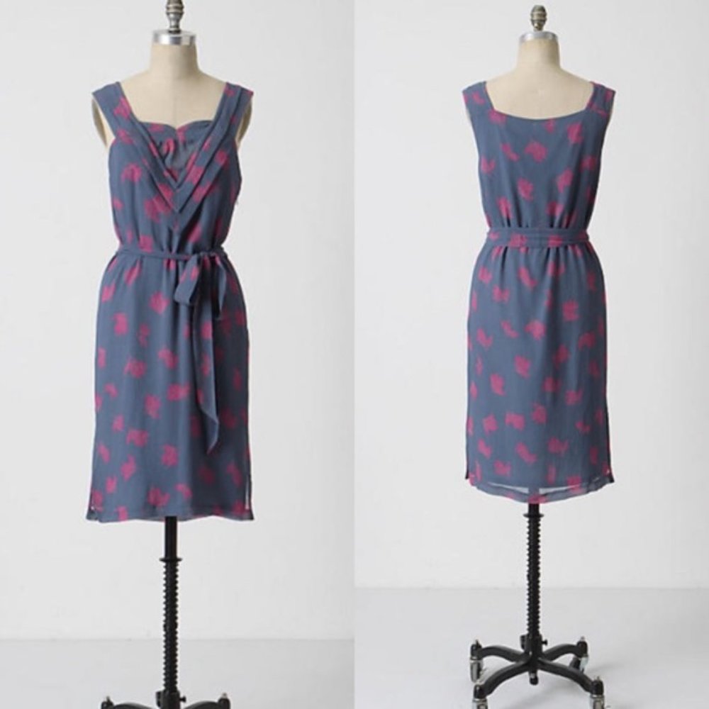 Anthropologie Floating Gray/Pink Silk Dress.  S